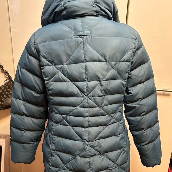 Land’s end goose down coat steel blue size medium very warm comfy - Picture 5 of 12